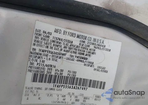 2003 Ford Taurus Ses из США, поврежденный, VIN 1FAFP55S63A267497